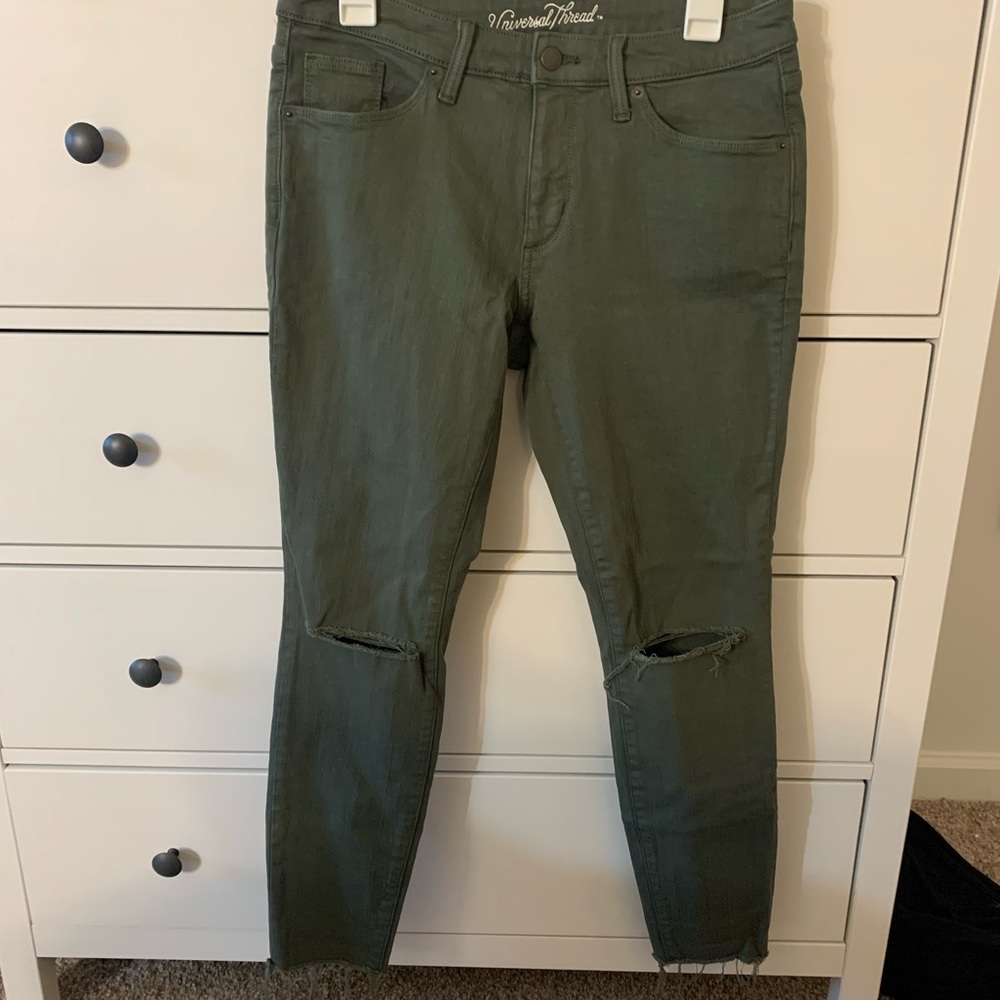 Olive/Military green distressed skinny jeans
